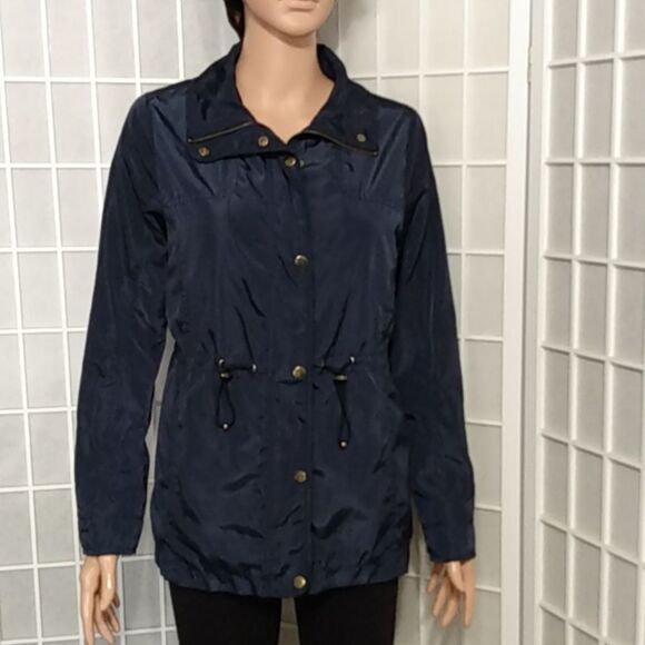 Charlotte Russe Navy Blue Lightweight Anorak Jacket Drawstring Waist Size S - Picture 15 of 16
